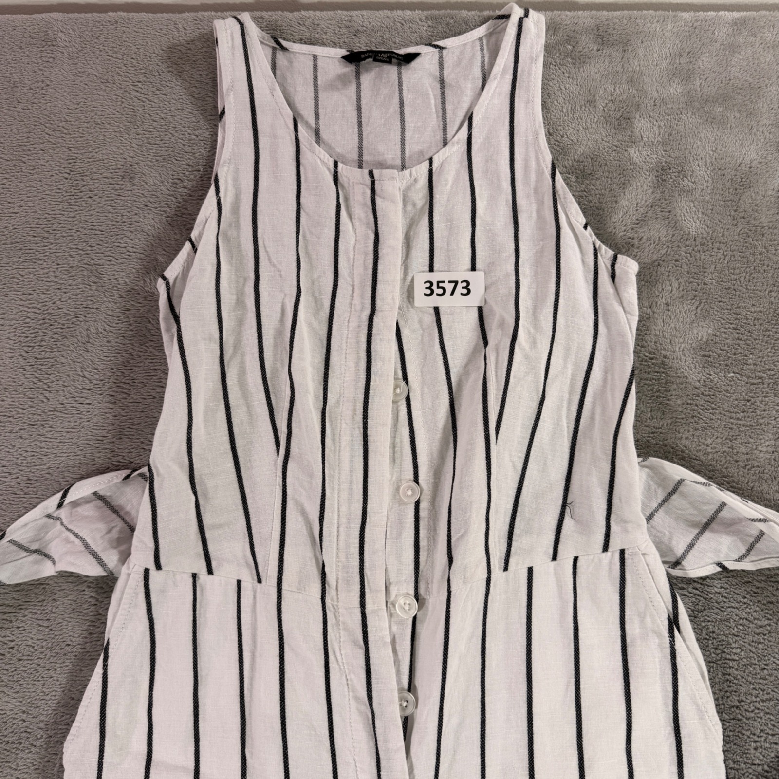 Banana Republic Jumpsuit Womens 00p White Black Stripe Linen Cotton Wide Leg